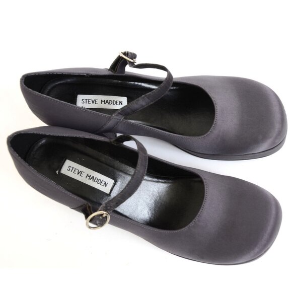 Steve Madden Women's 10 Dark Grey Satin Square Toe Mary Jane Platform Heels - Picture 4 of 9
